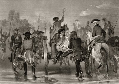 Le général Edward Braddock mortellement blessé se retire de la rivière Monongahela en 1755 après une attaque des forces françaises et indiennes, de 